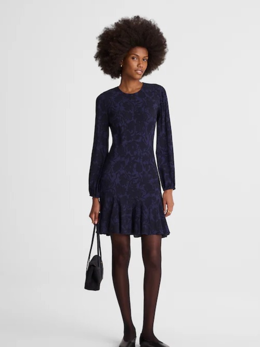 NWT Madewell Puff-Sleeve Flare Mini Dress Size 00 Alexis Floral Navy Preppy